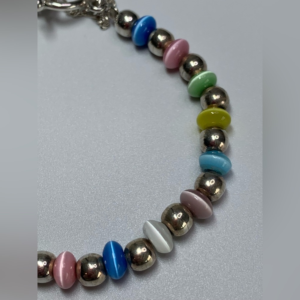 Silpada Rare HTF Sterling Silver Pastel Beaded Toggle Bracelet w/Safety Chain - Picture 12 of 16